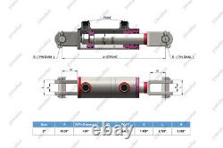 2 Bore, 14 Stroke, Hydraulic Welded Cylinder Clevis, Ports are 90° withPins
