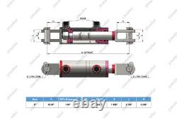 2 Bore, 16 Stroke, Hydraulic Welded Cylinder Clevis, Ports are 180° withPins