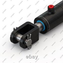 2 Bore, 16 Stroke, Hydraulic Welded Cylinder Clevis, Ports are 90° withPins