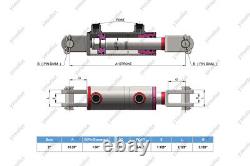 2 Bore, 16 Stroke, Hydraulic Welded Cylinder Clevis, Ports are 90° withPins