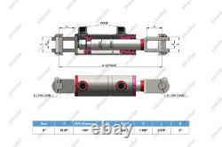 3 Bore, 14 Stroke, Hydraulic Welded Cylinder Clevis, Ports are 180° withPins