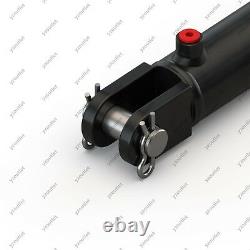 3 Bore, 16 Stroke, Hydraulic Welded Cylinder Clevis, Ports are 90° withPins