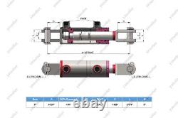 3 Bore, 6 Stroke, Hydraulic Welded Cylinder Clevis, Ports are 180° withPins