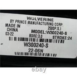 Vérin hydraulique Wolverine W300240-S, 3 pouces de diamètre, 24 pouces de course, 2500 psi, sans boîte.